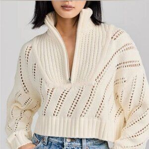 NEW STAUD Cropped Hampton Sweater - Cream Ecru Quiet Lux Classic